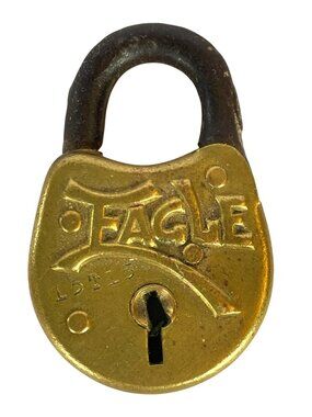 Vintage Eagle Lock Padlock Brass Steel Gold Tone 2" x 1"